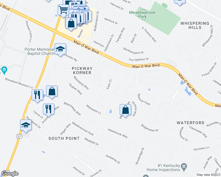 map of restaurants, bars, coffee shops, grocery stores, and more near 4048 Expo Court in Lexington