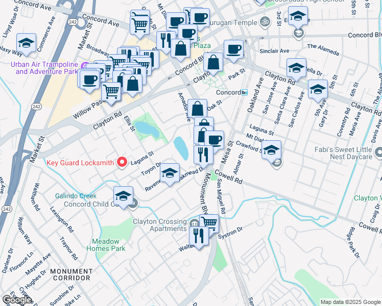 map of restaurants, bars, coffee shops, grocery stores, and more near 1311 Lani Kai Drive in Concord