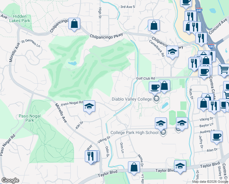 map of restaurants, bars, coffee shops, grocery stores, and more near 586 Palo Alto Place in Pleasant Hill