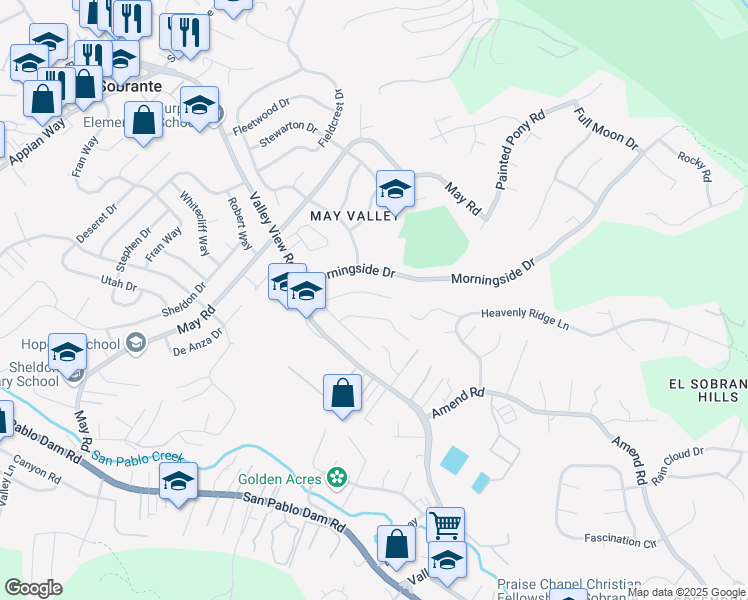 map of restaurants, bars, coffee shops, grocery stores, and more near 3406 Clearfield Avenue in El Sobrante