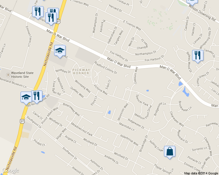 map of restaurants, bars, coffee shops, grocery stores, and more near 4048 Expo Court in Lexington