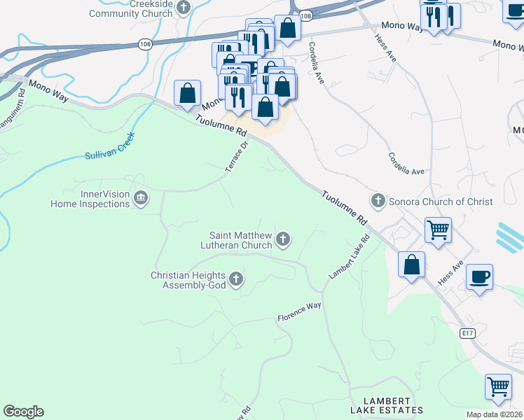 map of restaurants, bars, coffee shops, grocery stores, and more near 19085 Cannaan Court in Sonora