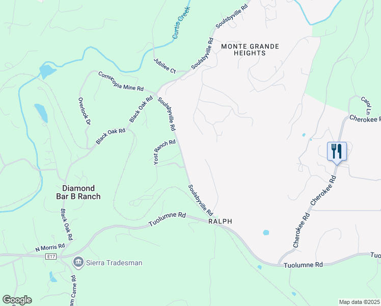 map of restaurants, bars, coffee shops, grocery stores, and more near 19151 Soulsbyville Road in Sonora