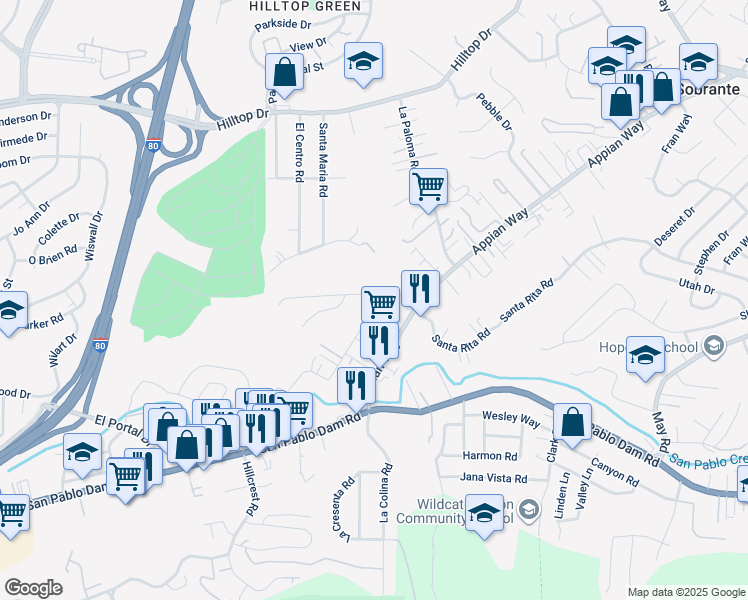 map of restaurants, bars, coffee shops, grocery stores, and more near 4333 Appian Way in El Sobrante