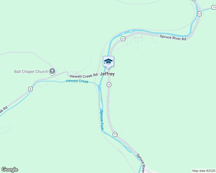 map of restaurants, bars, coffee shops, grocery stores, and more near Blair Mountain Highway in Jeffrey