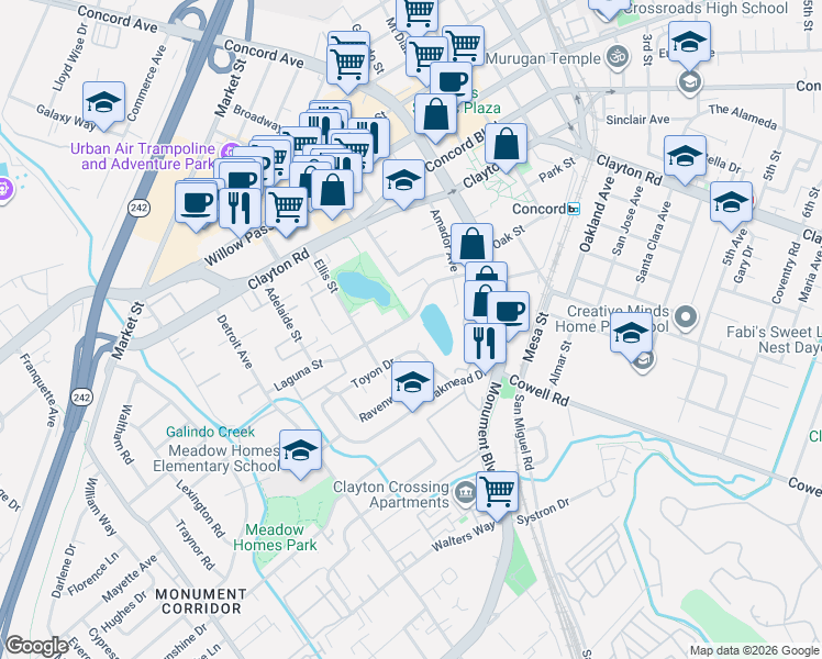 map of restaurants, bars, coffee shops, grocery stores, and more near 1818 Laguna Street in Concord
