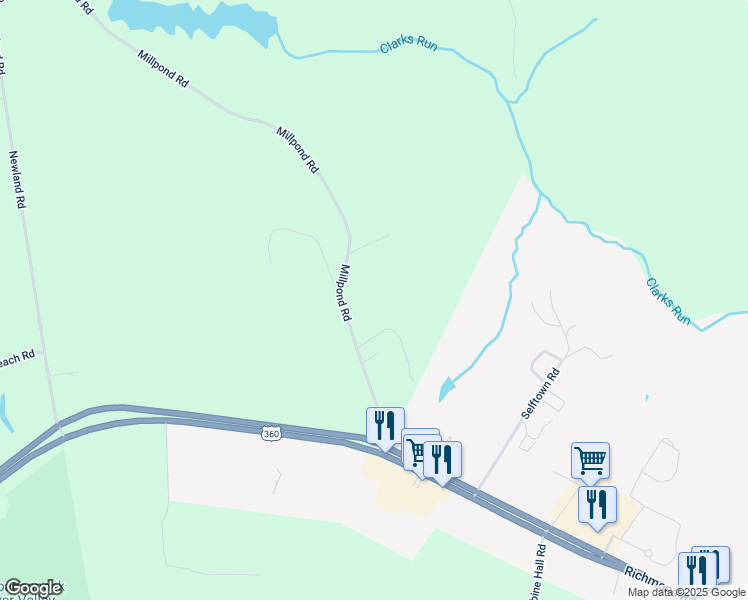 map of restaurants, bars, coffee shops, grocery stores, and more near 326 Millpond Road in Warsaw