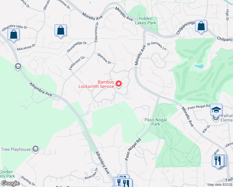 map of restaurants, bars, coffee shops, grocery stores, and more near 341 Ridgeview Drive in Pleasant Hill
