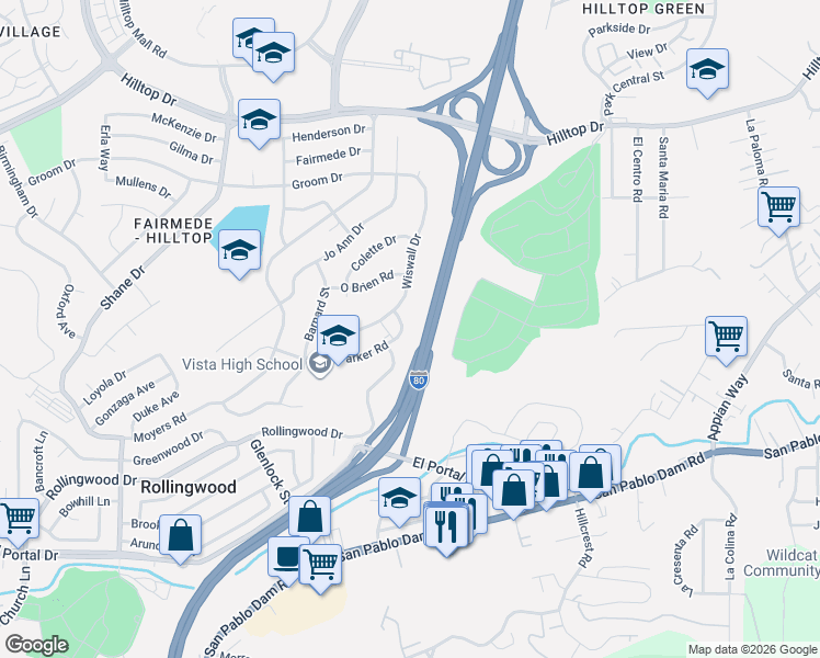 map of restaurants, bars, coffee shops, grocery stores, and more near 3104 Parker Road in Richmond