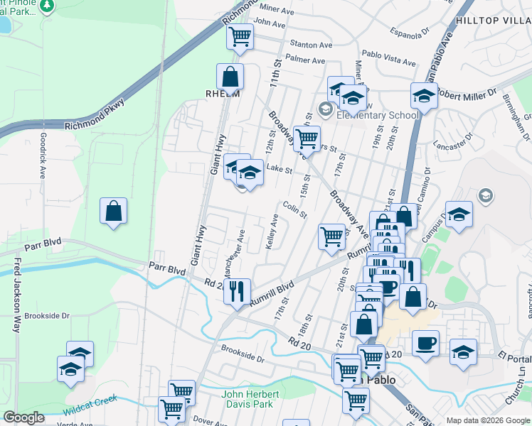 map of restaurants, bars, coffee shops, grocery stores, and more near 1200 Trenton Boulevard in San Pablo
