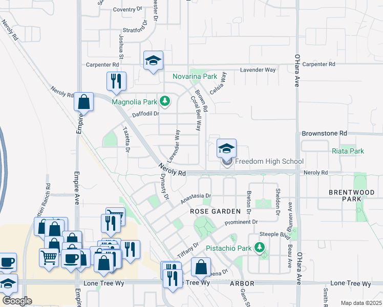 map of restaurants, bars, coffee shops, grocery stores, and more near 47 Sugarbush Court in Oakley