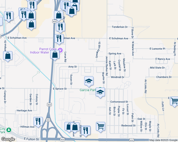 map of restaurants, bars, coffee shops, grocery stores, and more near 3357 Jantz Circle in Garden City