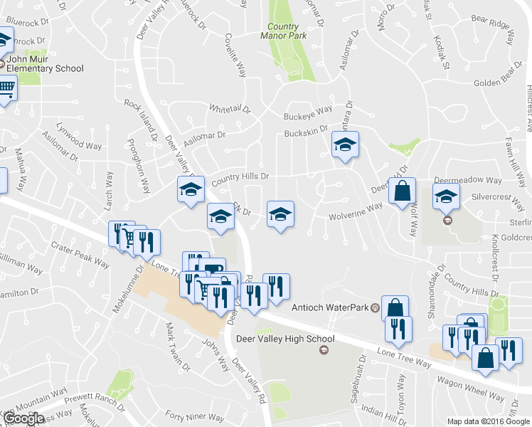 map of restaurants, bars, coffee shops, grocery stores, and more near 4541 Pampas Circle in Antioch