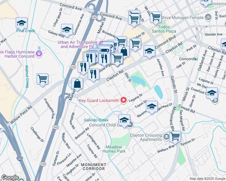 map of restaurants, bars, coffee shops, grocery stores, and more near 1650-1680 Detroit Avenue in Concord