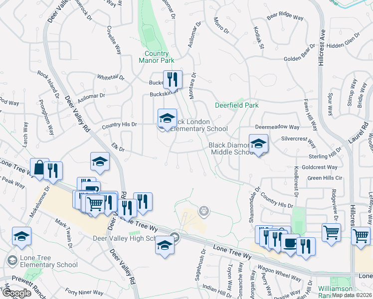 map of restaurants, bars, coffee shops, grocery stores, and more near 4714 Koala Court in Antioch