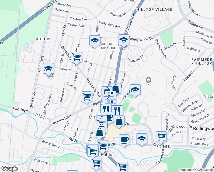map of restaurants, bars, coffee shops, grocery stores, and more near 2773 21st Street in San Pablo