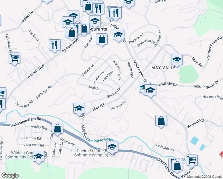 map of restaurants, bars, coffee shops, grocery stores, and more near 4553 Santa Rita Road in Richmond