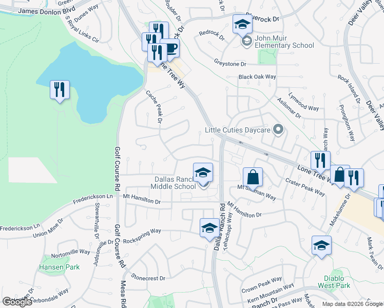 map of restaurants, bars, coffee shops, grocery stores, and more near 4925 Cache Peak Drive in Antioch