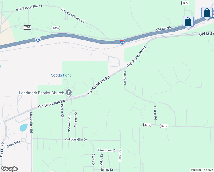 map of restaurants, bars, coffee shops, grocery stores, and more near 10396 County Road 3060 in Rolla