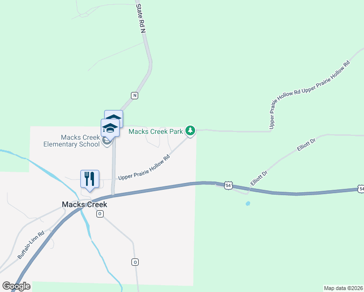 map of restaurants, bars, coffee shops, grocery stores, and more near 1469-2131 Upper Prairie Hollow Road in Macks Creek
