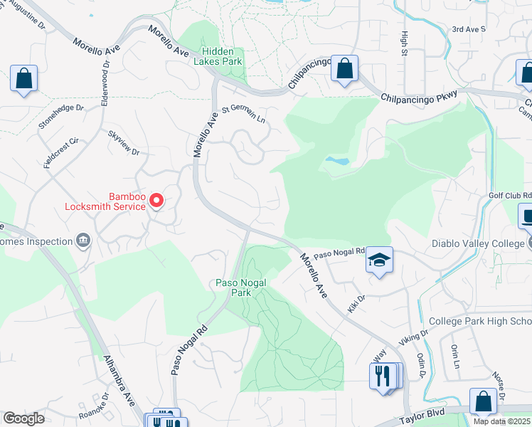 map of restaurants, bars, coffee shops, grocery stores, and more near 9 Janin Place in Pleasant Hill