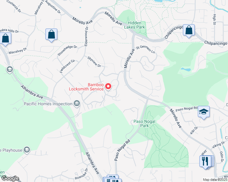 map of restaurants, bars, coffee shops, grocery stores, and more near 438 Ridgeview Drive in Pleasant Hill