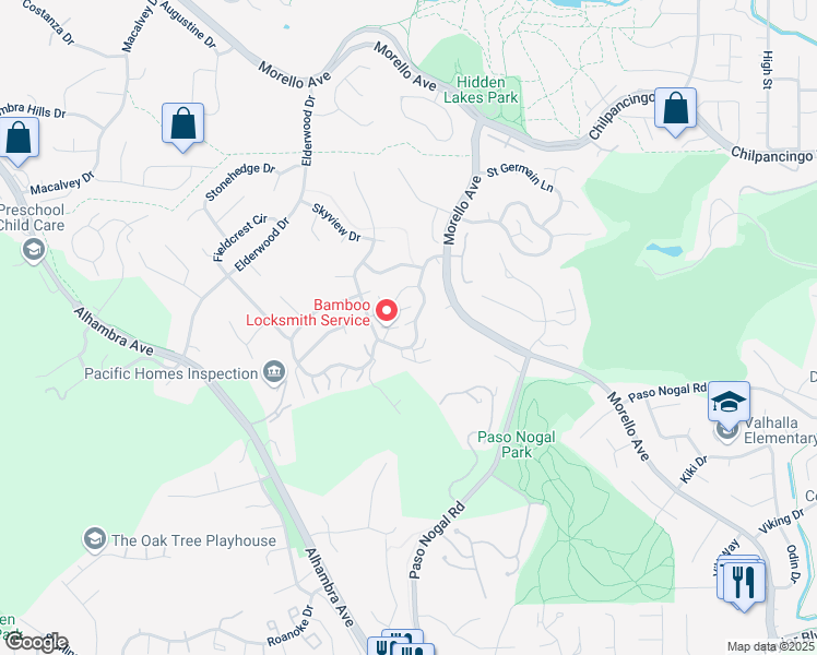 map of restaurants, bars, coffee shops, grocery stores, and more near 438 Ridgeview Drive in Pleasant Hill
