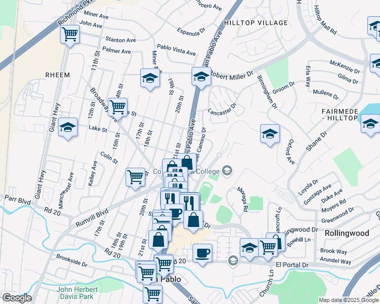 map of restaurants, bars, coffee shops, grocery stores, and more near 14740 San Pablo Avenue in San Pablo