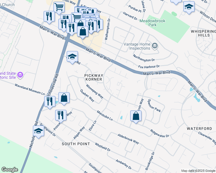 map of restaurants, bars, coffee shops, grocery stores, and more near 4070 Victoria Way in Lexington