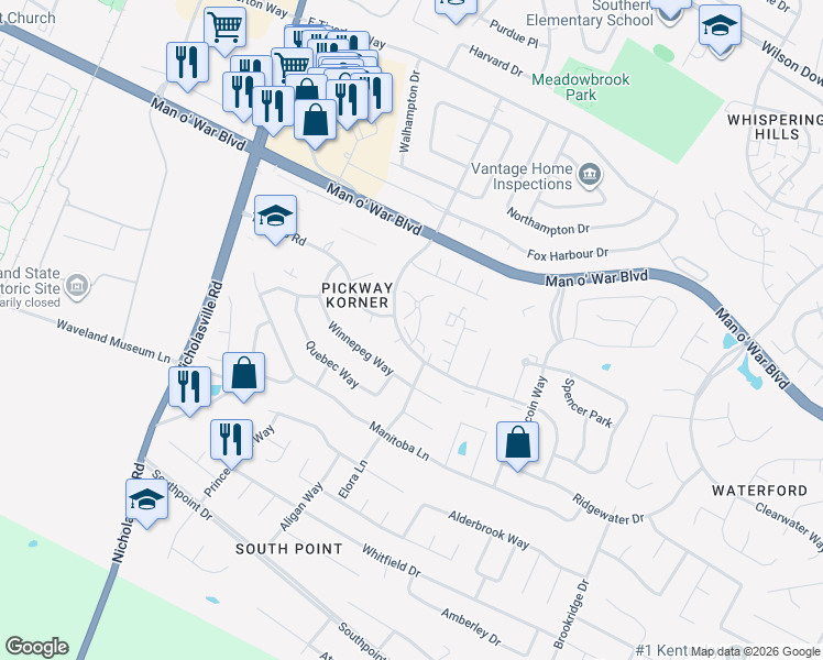 map of restaurants, bars, coffee shops, grocery stores, and more near 4070 Victoria Way in Lexington