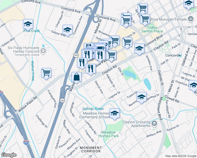 map of restaurants, bars, coffee shops, grocery stores, and more near in Concord