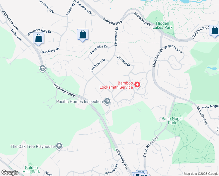 map of restaurants, bars, coffee shops, grocery stores, and more near 1580 Fieldcrest Drive in Pleasant Hill