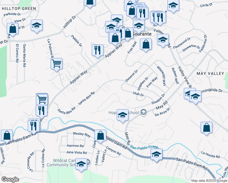map of restaurants, bars, coffee shops, grocery stores, and more near 4369 Nelson Drive in El Sobrante