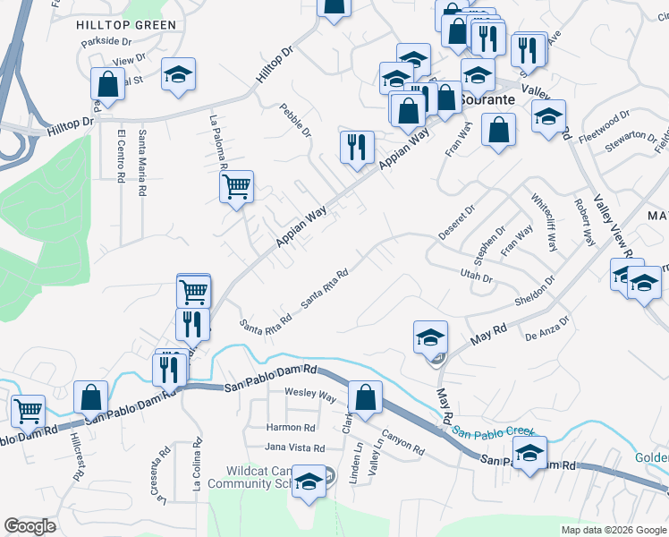 map of restaurants, bars, coffee shops, grocery stores, and more near 4273 Santa Rita Road in El Sobrante