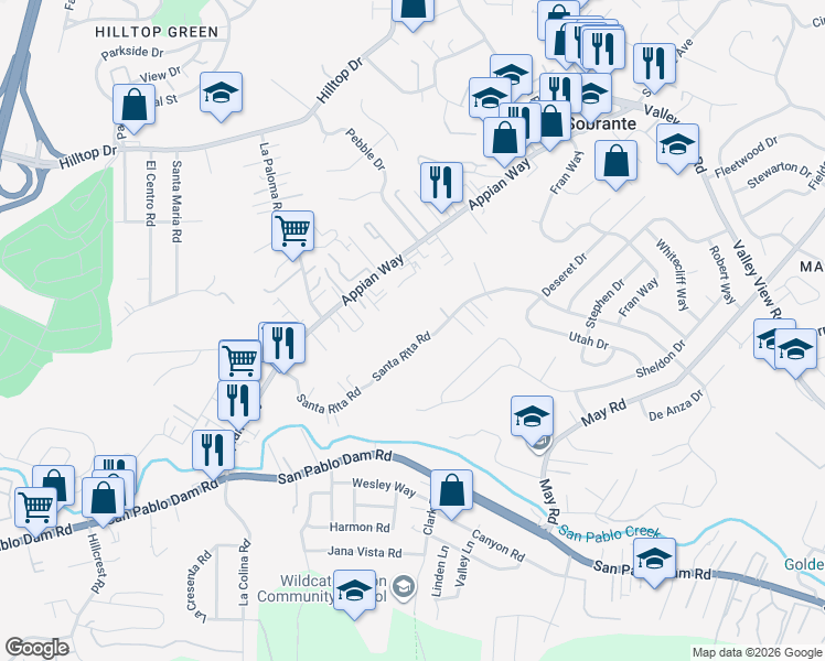 map of restaurants, bars, coffee shops, grocery stores, and more near 4273 Santa Rita Road in El Sobrante