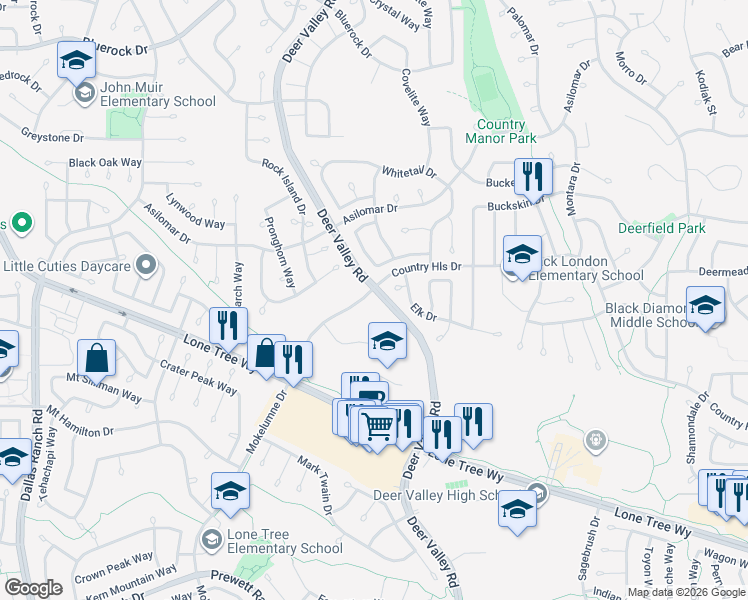 map of restaurants, bars, coffee shops, grocery stores, and more near in Antioch