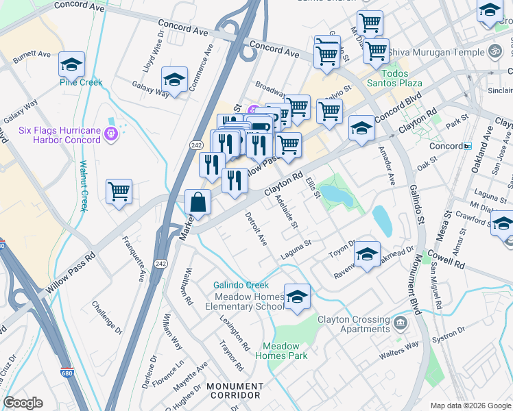 map of restaurants, bars, coffee shops, grocery stores, and more near in Concord