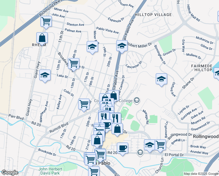 map of restaurants, bars, coffee shops, grocery stores, and more near 2823 21st Street in San Pablo
