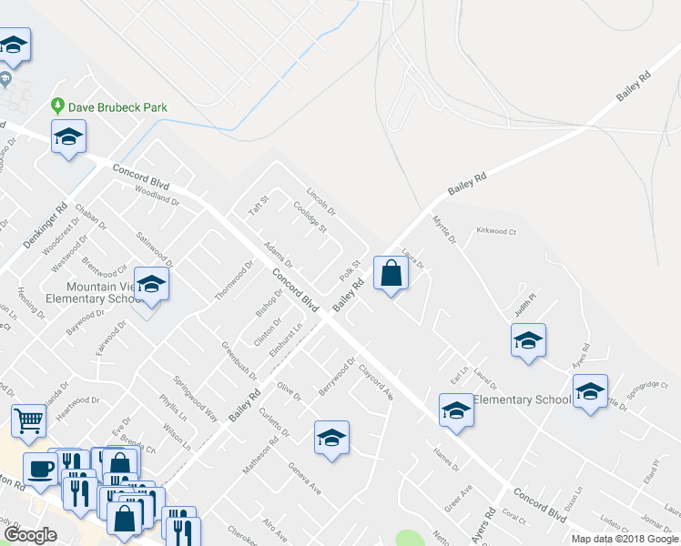 map of restaurants, bars, coffee shops, grocery stores, and more near 1837 Polk Street in Concord