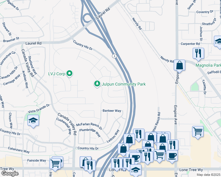 map of restaurants, bars, coffee shops, grocery stores, and more near 5567 Ridgepoint Way in Antioch