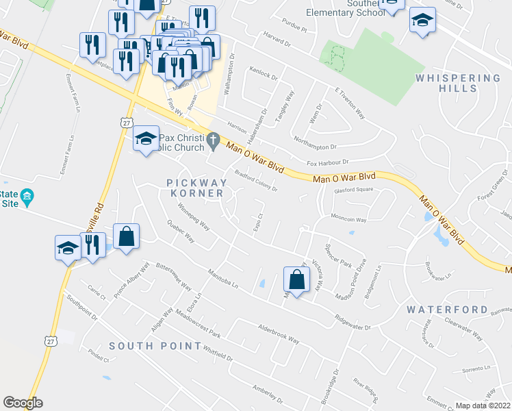 map of restaurants, bars, coffee shops, grocery stores, and more near 4013 Expo Court in Lexington