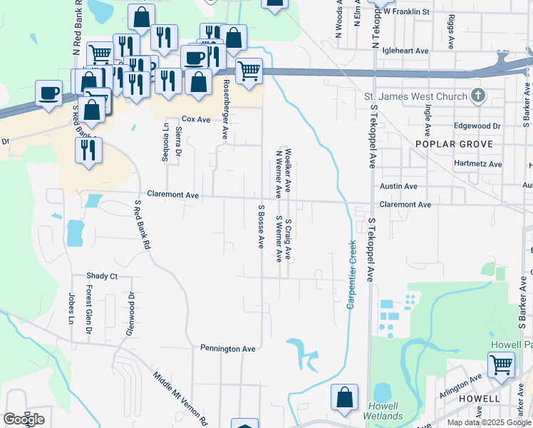 map of restaurants, bars, coffee shops, grocery stores, and more near 510 South Bosse Avenue in Evansville