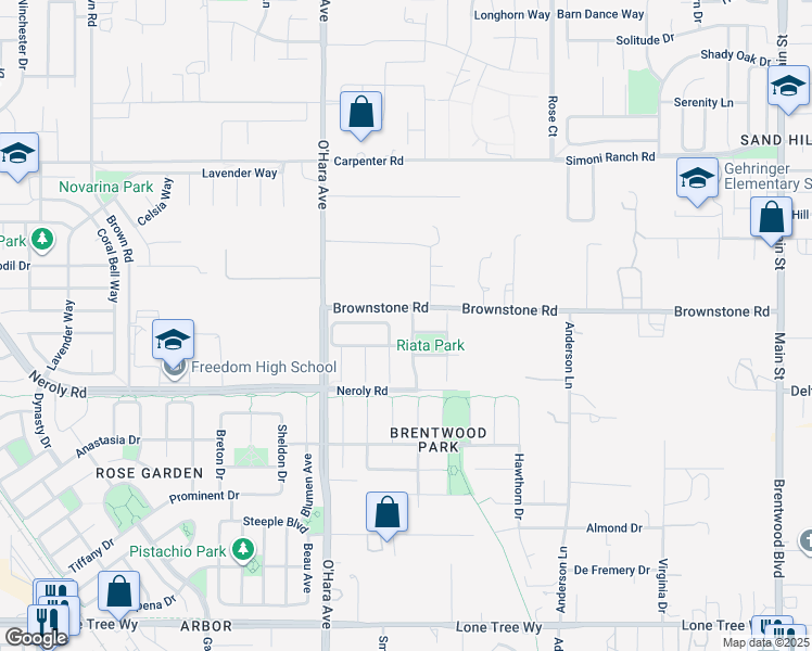 map of restaurants, bars, coffee shops, grocery stores, and more near 504 Silverspur Lane in Oakley