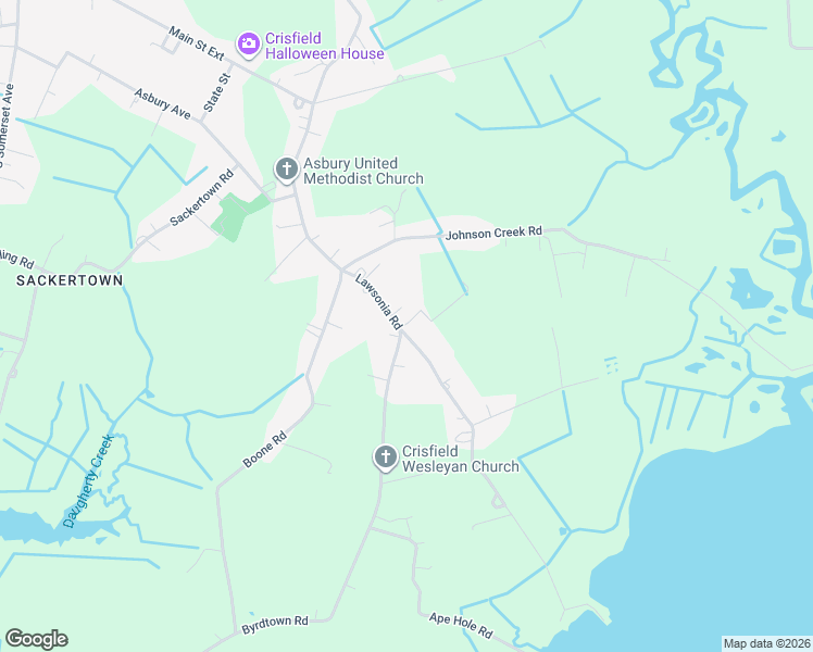 map of restaurants, bars, coffee shops, grocery stores, and more near 3223 Lawsonia Rd in Crisfield