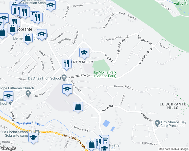 map of restaurants, bars, coffee shops, grocery stores, and more near 3435 Morningside Drive in Richmond