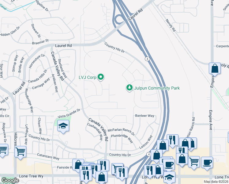 map of restaurants, bars, coffee shops, grocery stores, and more near 5538 Pinnacle View Court in Antioch