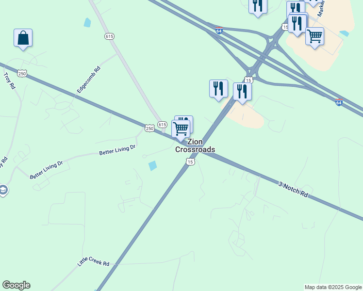 map of restaurants, bars, coffee shops, grocery stores, and more near 10143 3 Notch Road in Troy