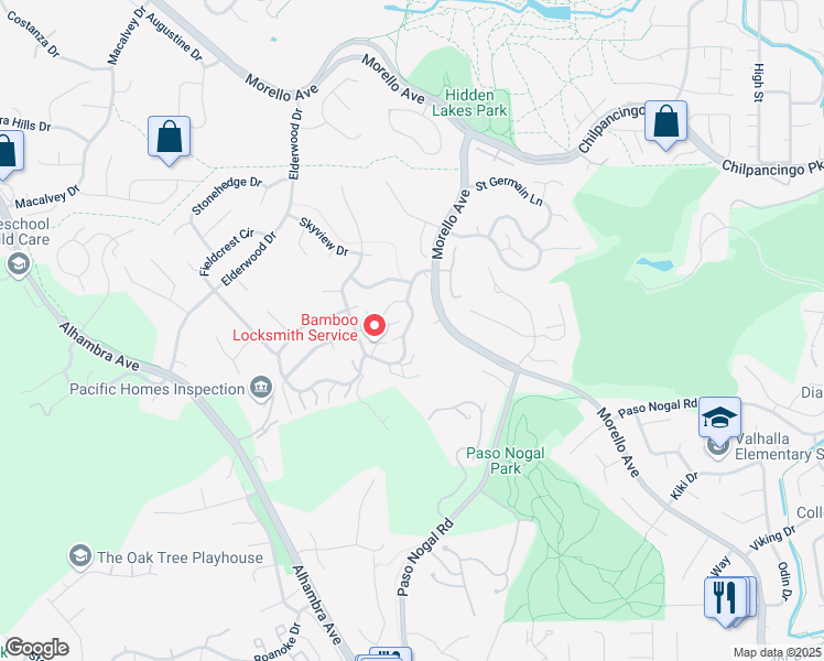 map of restaurants, bars, coffee shops, grocery stores, and more near 447 Ridgeview Drive in Pleasant Hill