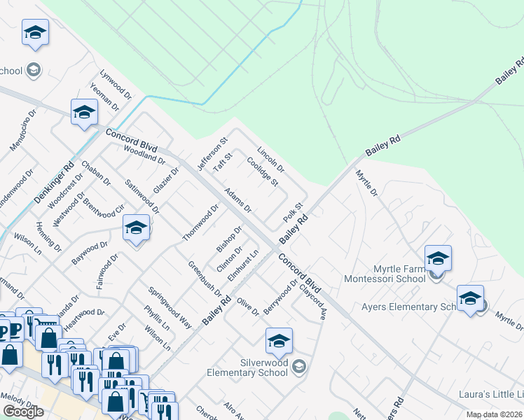 map of restaurants, bars, coffee shops, grocery stores, and more near 1818 Mc Kinley Court in Concord