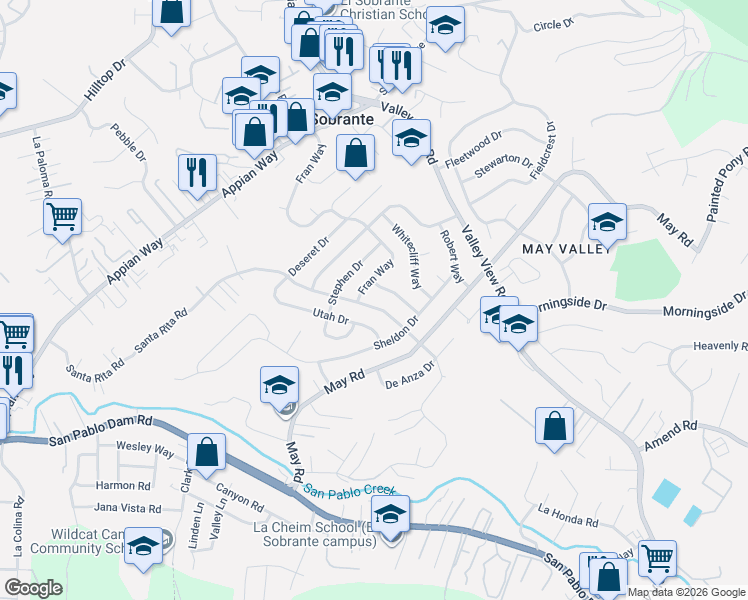 map of restaurants, bars, coffee shops, grocery stores, and more near 4553 Santa Rita Road in Richmond
